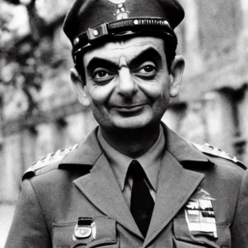 Prompt: Archival photo of Mr Bean as a soldier in the Vietnam War