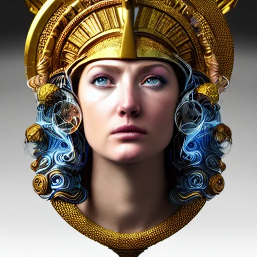 Image similar to hyperrealistic mixed media painting of beautiful goddess Athena, stunning 3d render inspired art by P. Craig Russell and Barry Windsor-Smith, perfect facial symmetry, dim volumetric lighting, full full full full face face face face face 8k octane beautifully detailed render, headpiece headpiece headpiece, post-processing, portrait, extremely hyper-detailed, intricate, epic composition, brown brown brown eyes eyes eyes eyes, realistic realistic realistic eyes, cinematic lighting, masterpiece, trending on artstation, detailed detailed detailed, masterpiece, stunning