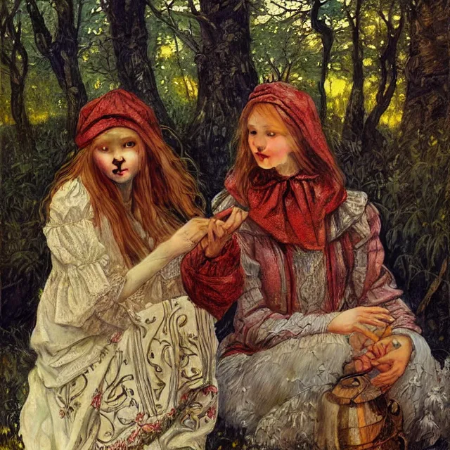 Image similar to russian folk fairytales, an ultrafine detailed painting, academic art, detailed realistic faces, artstation, by pavel korin, viktor vasnetsov