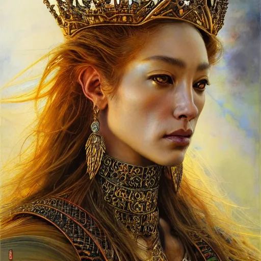 Image similar to highly detailed portrait of a majestic lioness queen in the form of a beautiful woman. d & d. art by donato giancola, ayami kojima, ruan jia, martin schoeller. trending on artstation, intricate details, energetic composition, golden ratio, concept art, illustration, elegant art, global illuminaition