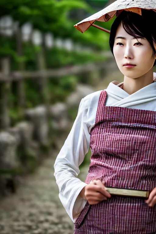 Image similar to japanesse farmer, cinematic view, bokeh, extreme detailed, vogue photo style, proffesional photographer style, proportional, dynamic composition, face features, comfort posse, smooth, sharp focus, body features, ultra realistic, award winning photo, captured by nikon d 8 5 0, 4 5. 7 mp lens, 4 k, full body.