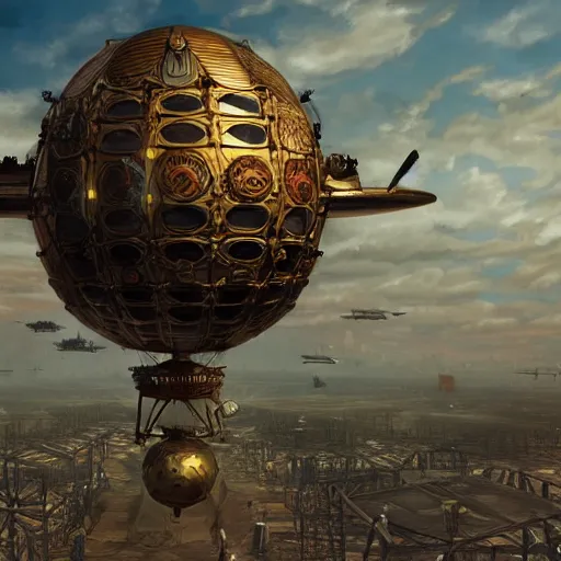 Image similar to enormous flying fortress!! in a gigantic faberge egg, sky!!!, steampunk, aetherpunk, fantasy art, unreal engine,