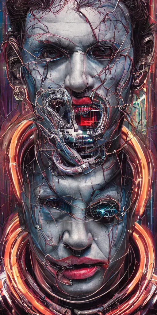 Prompt: portrait of computer & circuits, melting, joker, 8 k, by tristan eaton, stanley artgermm, tom bagshaw, greg rutkowski, carne griffiths, ayami kojima, beksinski, giger, trending on deviantart, face enhance, hyper detailed, minimalist, cybernetic, android, blade runner, full of colour, super detailed