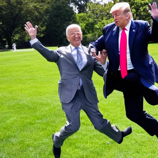 Image similar to trump jumping biden on the white house lawn