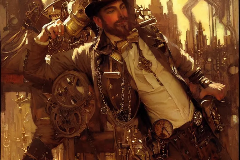 Image similar to steampunk style, male, painting by gaston bussiere, craig mullins, j. c. leyendecker, tom of finland