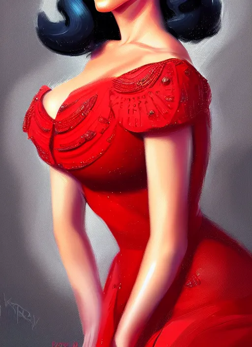 Image similar to portrait of katy perry in a red dress, intricate, elegant, highly detailed, digital painting, artstation, concept art, smooth, sharp focus, illustration, photorealistic art by wlop, mars ravelo and greg rutkowski