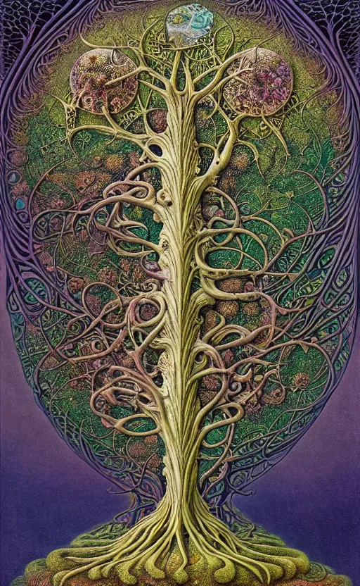 Image similar to tree of life by roger dean and andrew ferez, art forms of nature by ernst haeckel, divine chaos engine, symbolist, visionary, art nouveau, botanical fractal structures, organic, detailed, realistic, surreality