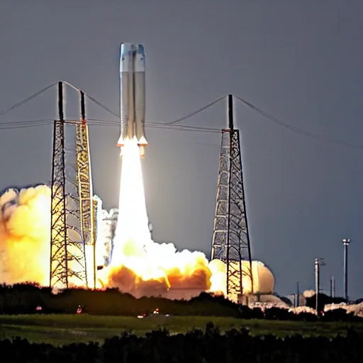 Image similar to a photo of the launch of the space launch system rocket, sls launch, dslr, launch photo