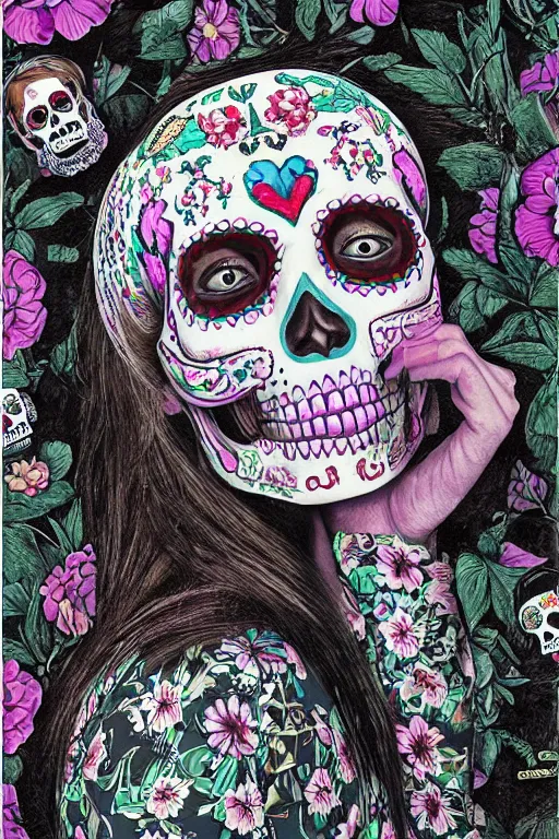 Image similar to Illustration of a sugar skull day of the dead girl, art by gregory crewdson