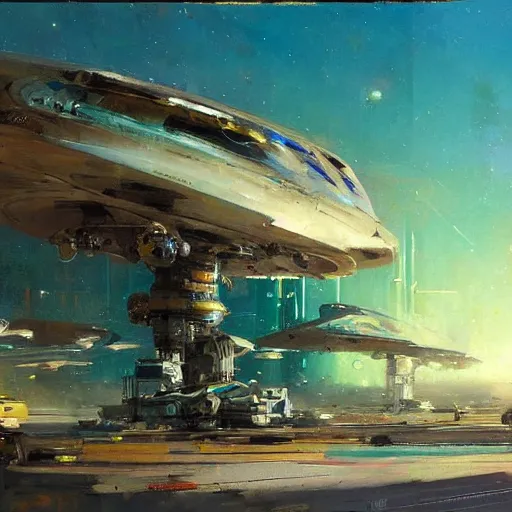 Image similar to spaceport, by jeremy mann, john berkey.