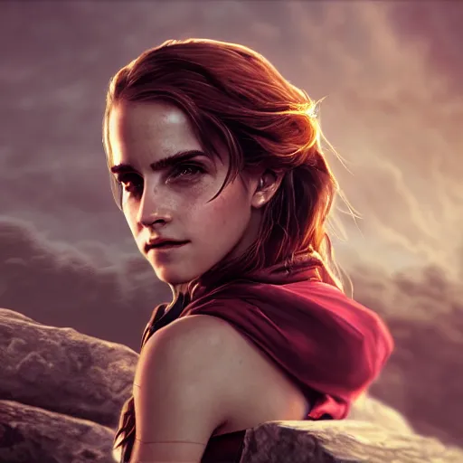 Prompt: An epic fantasy comic book style portrait painting of Emma Watson, unreal 5, DAZ, hyperrealistic, octane render, cosplay, RPG portrait, dynamic lighting