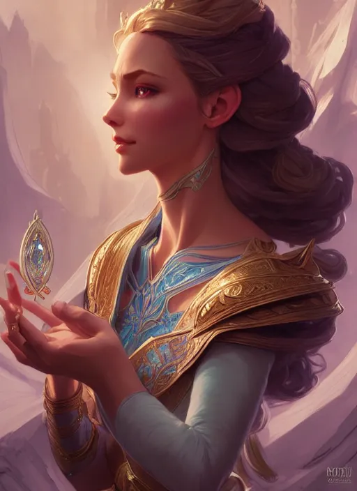 Image similar to elsa, d & d, fantasy, intricate, elegant, highly detailed, digital painting, artstation, concept art, matte, sharp focus, illustration, hearthstone, art by artgerm and greg rutkowski and alphonse mucha