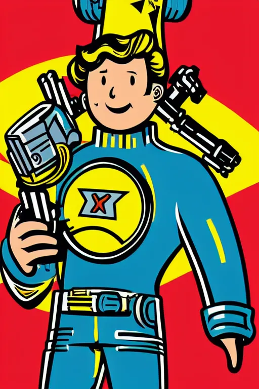 Image similar to fallout 7 6 retro futurist illustration art by butcher billy, sticker, colorful, illustration, highly detailed, simple, smooth and clean vector curves, no jagged lines, vector art, smooth andy warhol style