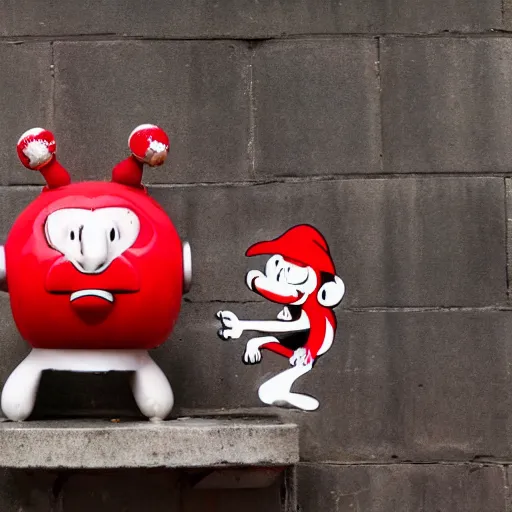 Image similar to chilled kong with red headphones on holding a amanita muscaria made by banksy