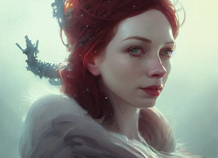 Image similar to highly detailed portrait of christina hendricks, stephen bliss, unreal engine, art by greg rutkowski, loish, rhads, ferdinand knab, makoto shinkai and lois van baarle, ilya kuvshinov, rossdraws, tom bagshaw, global illumination, radiant light, detailed and intricate environment