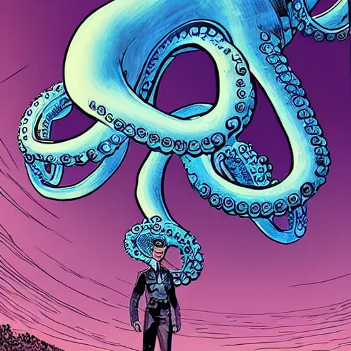 Image similar to stunning portrait of a mechanical octopus in a dramatic setting by brian k. vaughan