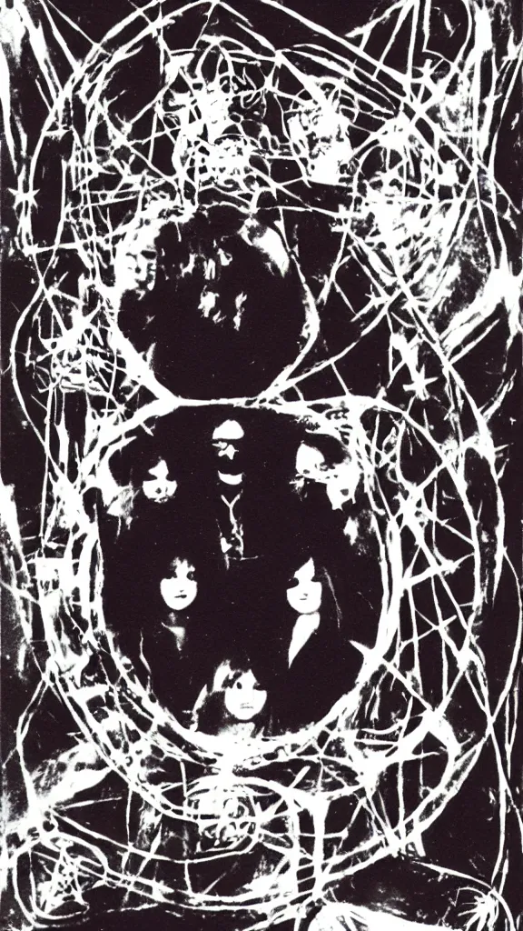 Image similar to occult satanic yearbook photo, 1 9 8 0 s, double exposure