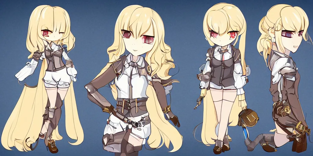 Image similar to visual novel character sprite of a blonde haired steampunk detective girl, 2 d,