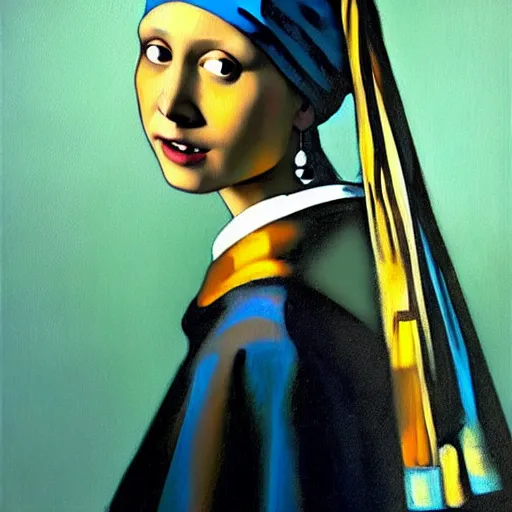 Image similar to greg manchess portrait painting of the girl with the pearl earring with the face of mona lisa, medium shot, asymmetrical, profile picture, organic painting, sunny day, matte painting, bold shapes, hard edges, street art, trending on artstation, by huang guangjian and gil elvgren and gerald brom