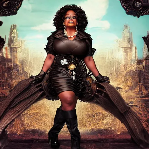 Image similar to oprah winfrey steampunk cyborg, fantasy, sharp focus, contemporary fashion shoot, by edward robert hughes, annie leibovitz and steve mccurry, david lazar, jimmy nelsson, extremely detailed, hyperrealistic, perfect face, octane render