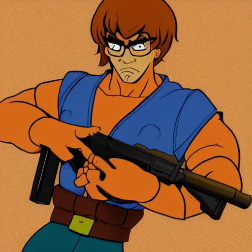 Prompt: Scooby Doo holding a gun, anime, trending on artstation, highly detailed, 8k, beautiful, dynamic lighting, realistic fur