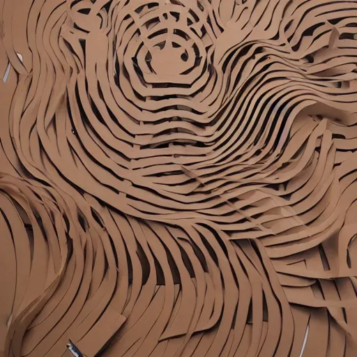 Image similar to cardboard cutout of tentacles, cut out of brown corrugated cardboard, realistic, cardboard cutout, flat, hyperrealistic photography