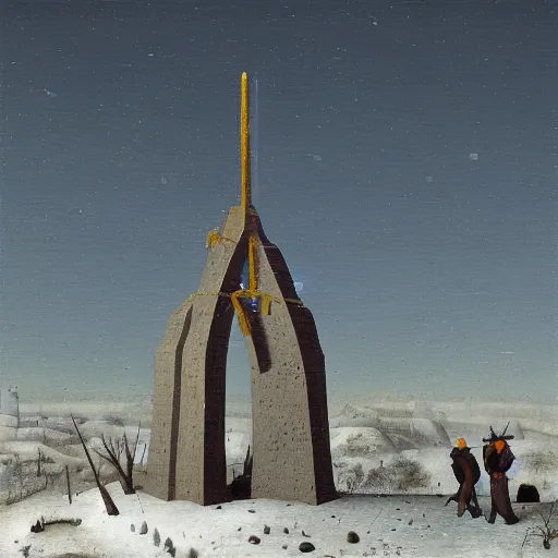 Prompt: winter refracting extraterrestrial land square hawk wheat tower archway, by martin johnson heade and jean - michel basquiat and pieter bruegel the elder, voxel, low poly, 2 0 megapixels