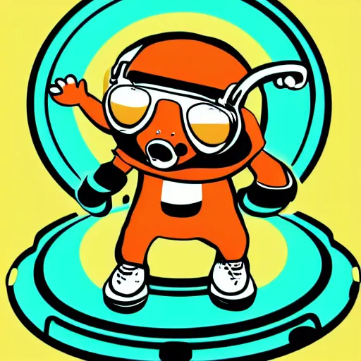 Image similar to svg sticker of a Dancing-Bear, at a rave, spinning records, giant headphones rocking out, wearing headphones, huge speakers, dancing, rave, DJ, spinning records, digital art, amazing composition, rule-of-thirds, award-winning, trending on artstation, featured on deviantart