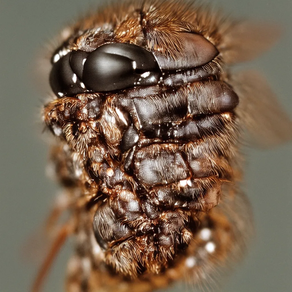 Image similar to a portrait front half body view of a mix of a macro of a fly with a man kodak 7 0 s film look ultra detailed