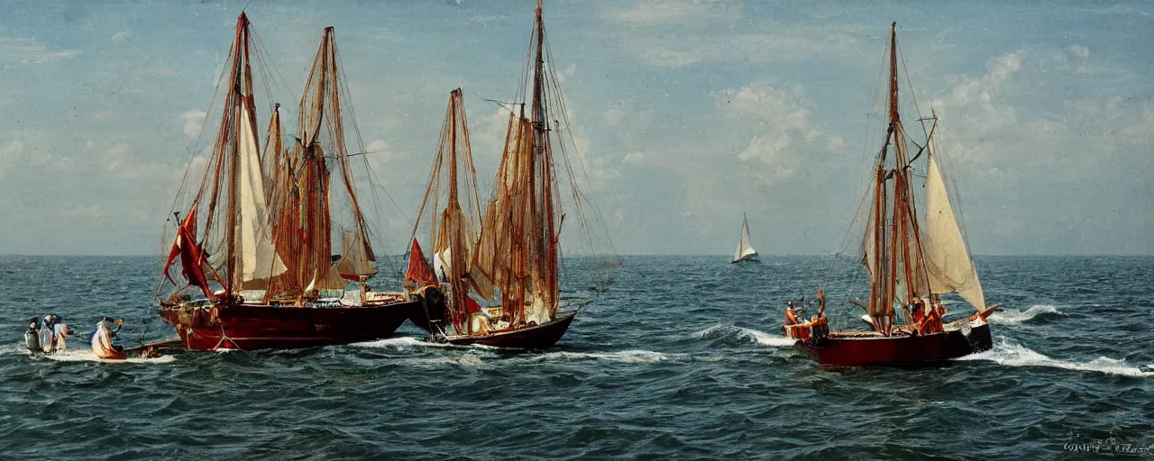 Prompt: dutch east india company trading spaghetti, sailboat, open ocean, canon 5 0 mm, kodachrome, in the style of galen rowell, retro