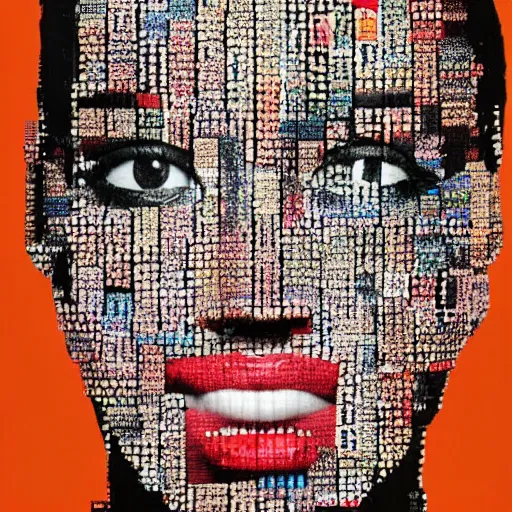 Image similar to collage of a beautiful female face made of soda cans