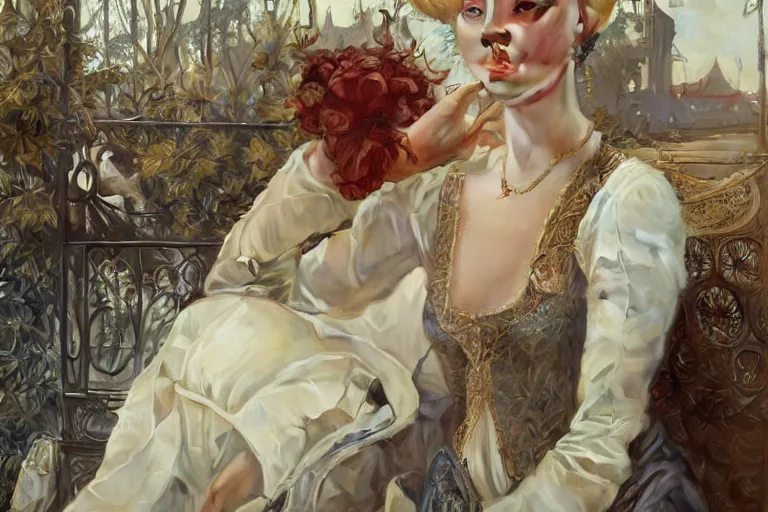 Image similar to a beautiful realistic portrait painting of isabelledeltore in the victorian sydney australia at a horse racing derby, intricate, elegant, highly detailed, digital painting, artstation, concept art, by krenz cushart and artem demura and alphonse mucha