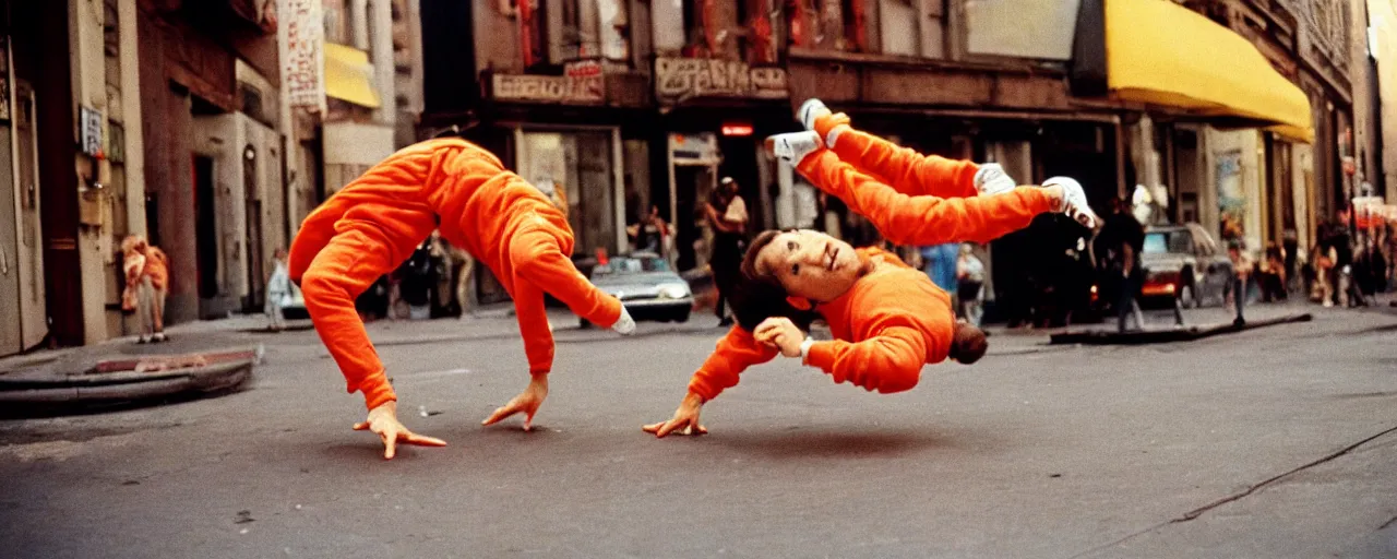 Prompt: !!! spaghetti, 1 9 8 0's breakdancing, nyc, canon 2 0 mm, wes anderson, kodachrome