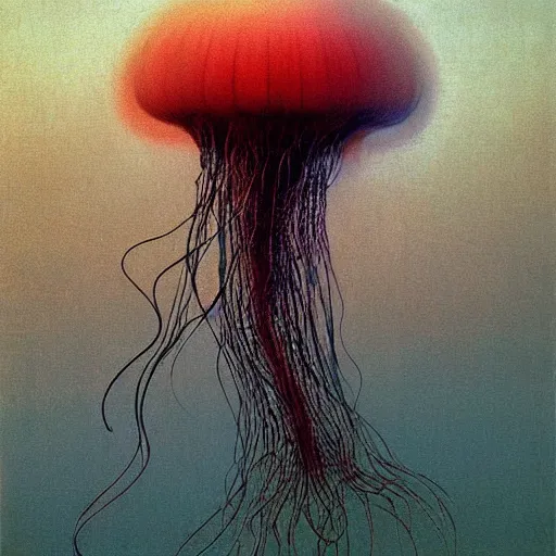 Prompt: jellyfish, painted by Zdzisław Beksiński