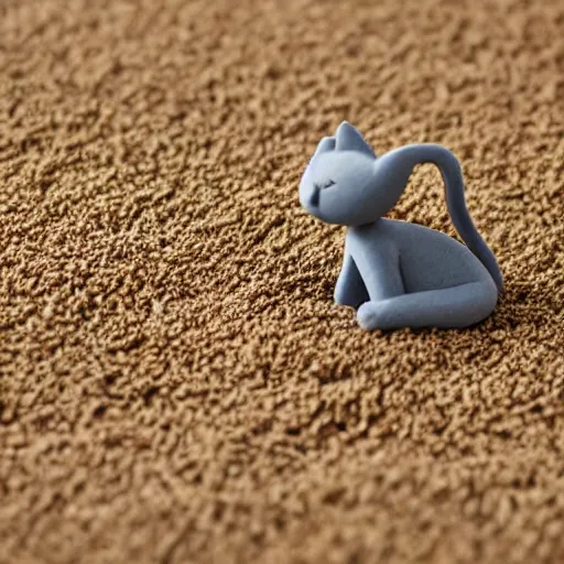 Image similar to gray clay figure cat with fishbone in wheat field