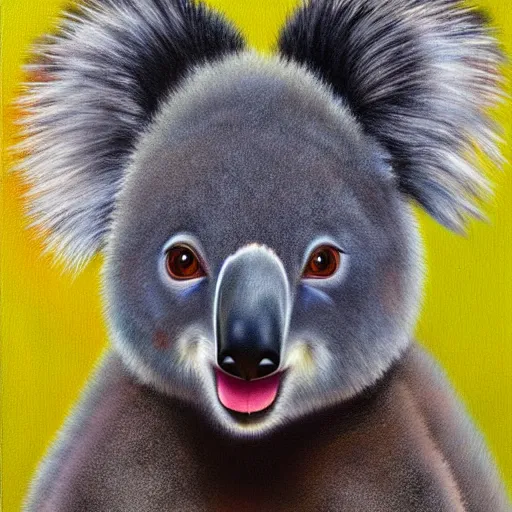 Image similar to cute fuzzy hybrid animal cross between koala and kangaroo colorful furry detailed painting 4 k