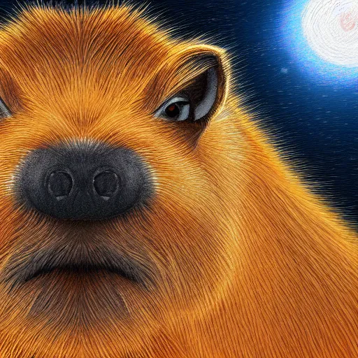 Image similar to a detailed digital painting of demon god capybara