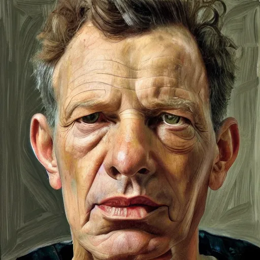 Image similar to high quality high detail painting by lucian freud, hd, super skinny face, photorealistic lighting