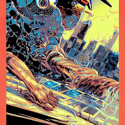 Image similar to closeup of face melting, by yoichi hatakenaka, masamune shirow, josan gonzales and dan mumford