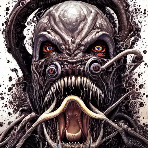 Image similar to eldritch abomination, gnashing teeth, multiple mouths, multiple eyes, oil painting, cinematic, intricate complexity, rule of thirds, in the style of Adam Paquette, Svetlin Velinov, Daarken, Artgerm, Keith Thompson, and Eric Deschamps, face by Artgerm and WLOP, magic the gathering art, character concept