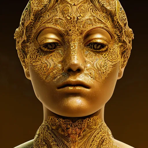 Prompt: goddess made of golden marble, beautiful face, hyper detailed, flowing psychadelic background intricate and detailed, ornate 8 k gorgeous intricate detailed, octane render