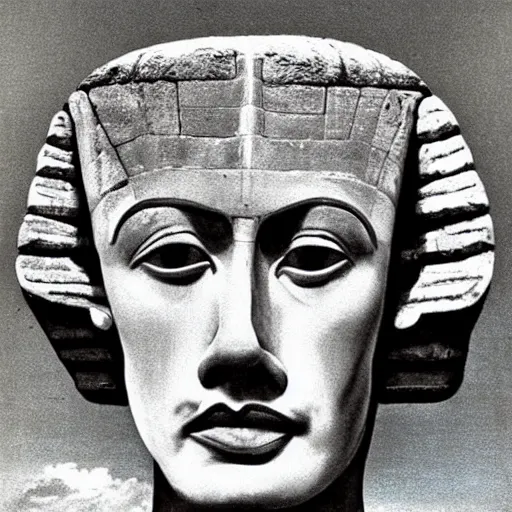 Prompt: john cleese as the sphinx, the sphinx with the head of john cleese, young john cleese's head on the sphinx, painting by salvador dali