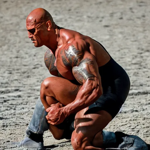 dwayne johnson wrestling a rock, Stable Diffusion