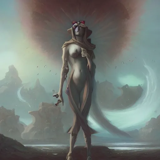 Prompt: a fantasy art painting by peter mohrbacher of a being of unknowable mystery