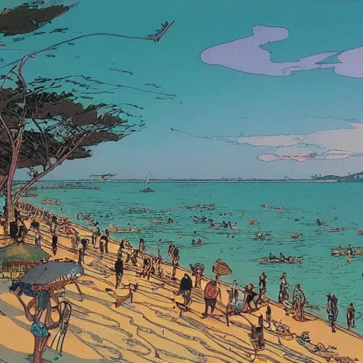 Image similar to a singaporean beach, by moebius