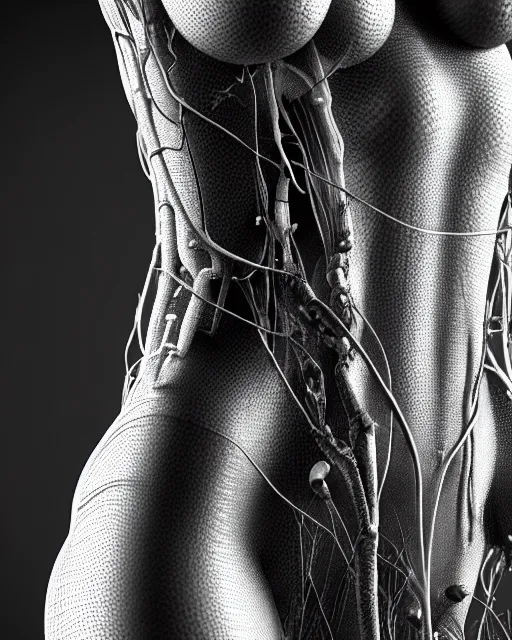 Image similar to raw bw 3 d redshift render jelly body detail of mechanical female vegetal - cyborg, beautiful insanely detailed, digital art, octane render, 8 k artistic photography, photo - realistic, unreal engine