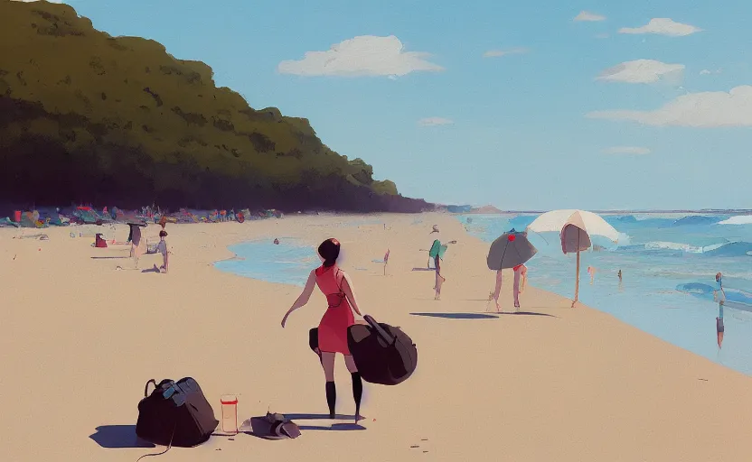 Prompt: a day at the beach by Atey Ghailan