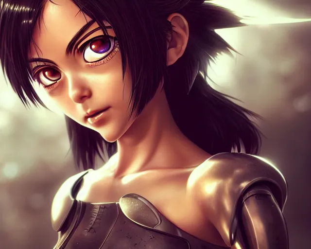 Prompt: battle angel alita, beautiful portrait, watery doe eyes, mouth agape, photorealistic, lifelike, human actress, octane engine, cinematic lighting, high detail, high resolution