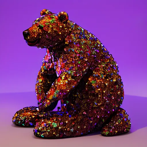 Image similar to multicolored crystal bear statue, magical, light background, 8 k, unreal engine, octane render, hyperrealistic, rim light