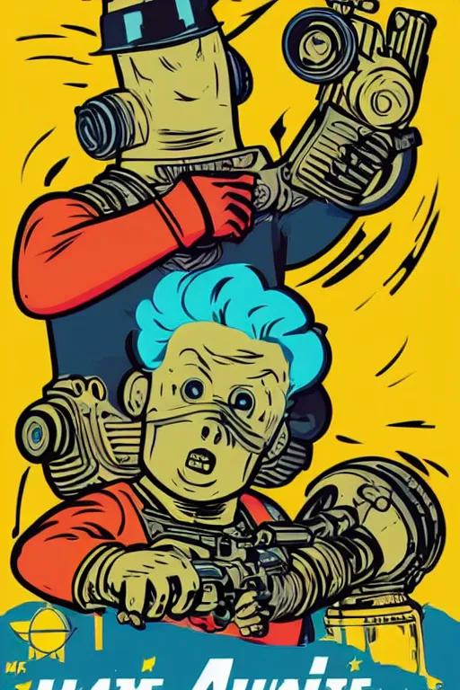 Image similar to fallout 7 6 retro futurist illustration art by butcher billy, sticker, colorful, illustration, highly detailed, simple, smooth and clean vector curves, no jagged lines, vector art, smooth andy warhol style